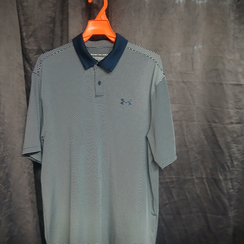 Men's Striped Polo Shirt - Navy and White